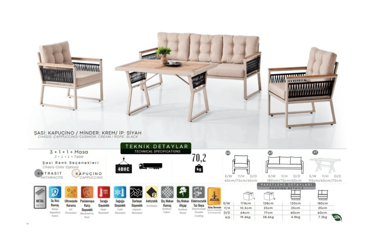 Pg Palma 3+1+1+M Kapiçino/Siyah İp