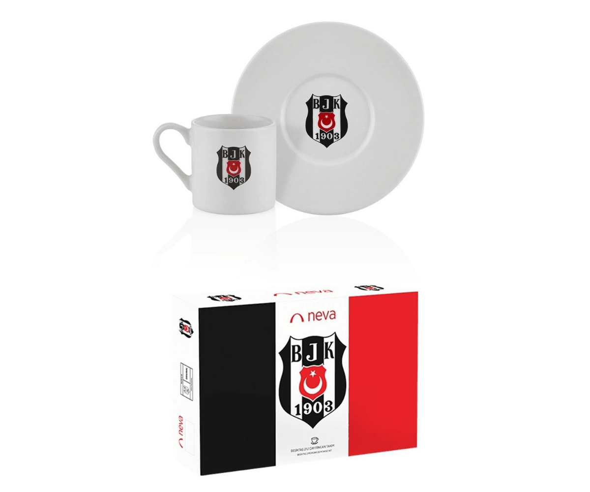 Beşiktaş Lisanslı Arma Logo 2li Kahve Fincan Takımı Beşiktaş