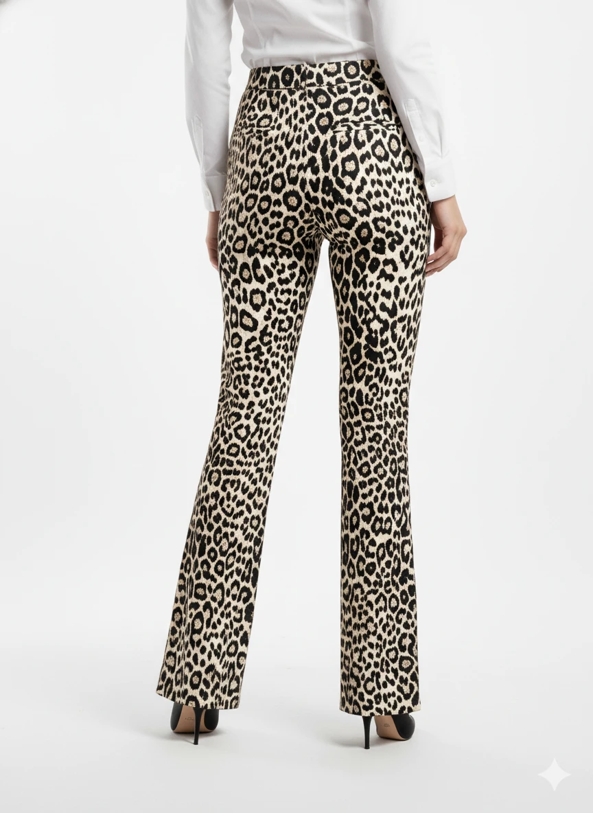 Leopar Desenli Yüksek Bel Geniş Paça Pantolon