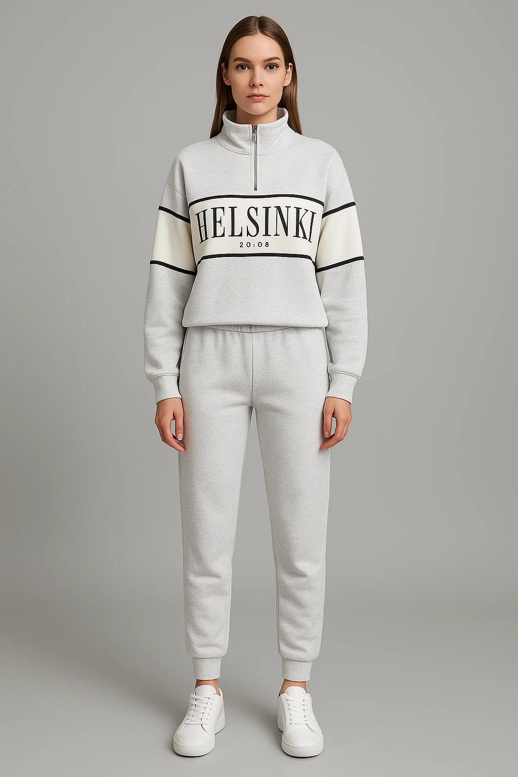 ÖNÜ FERMUARLI HELSİNKİ BASKILI KISA SWEAT