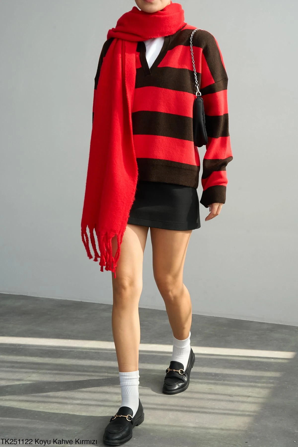 Polo Yaka Çizgili Triko Kazak