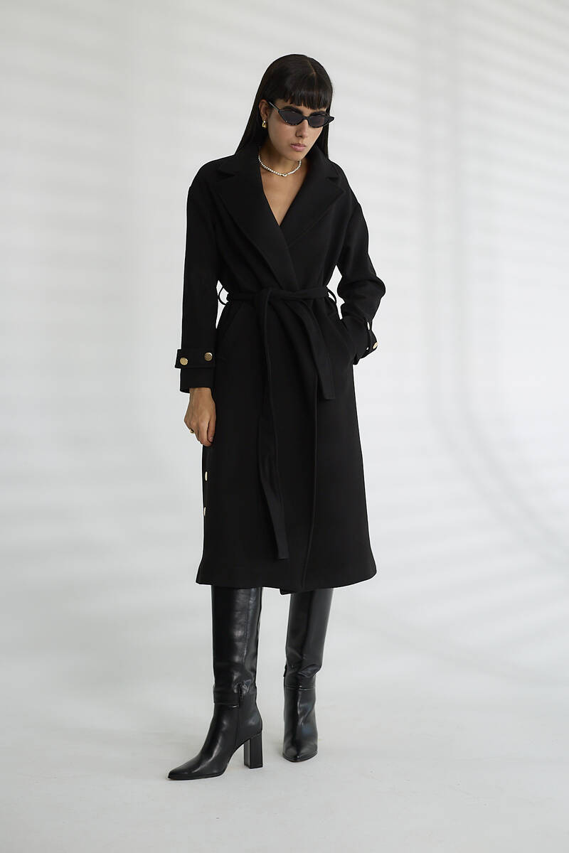 KADIN GOLD DÜGMELİ KABAN - Siyah