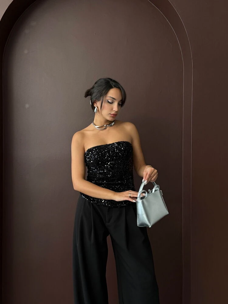 Siyah Simli Straplez Bustiyer