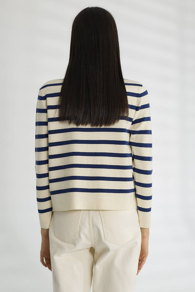 Cemo Basic Düğmeli Çizgili Uzun Kollu İnce Triko - Laci-Taş