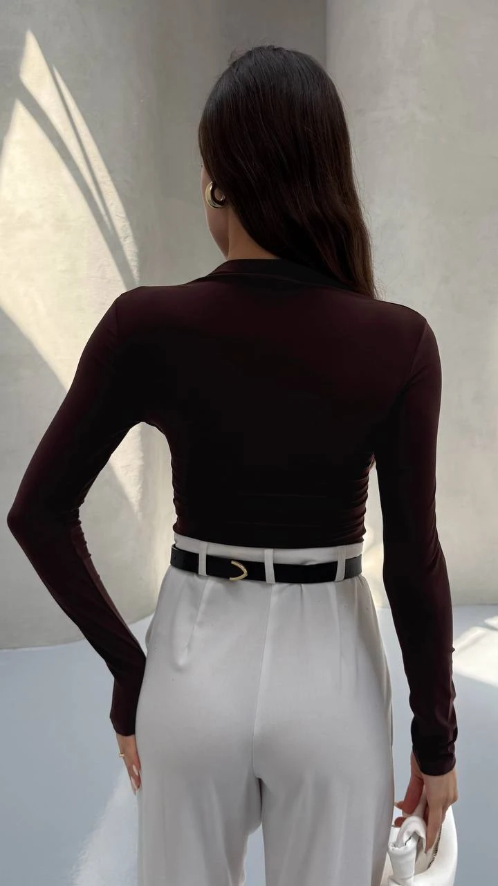 DAMLA AKSESUARLI BLUZ - Kahverengi