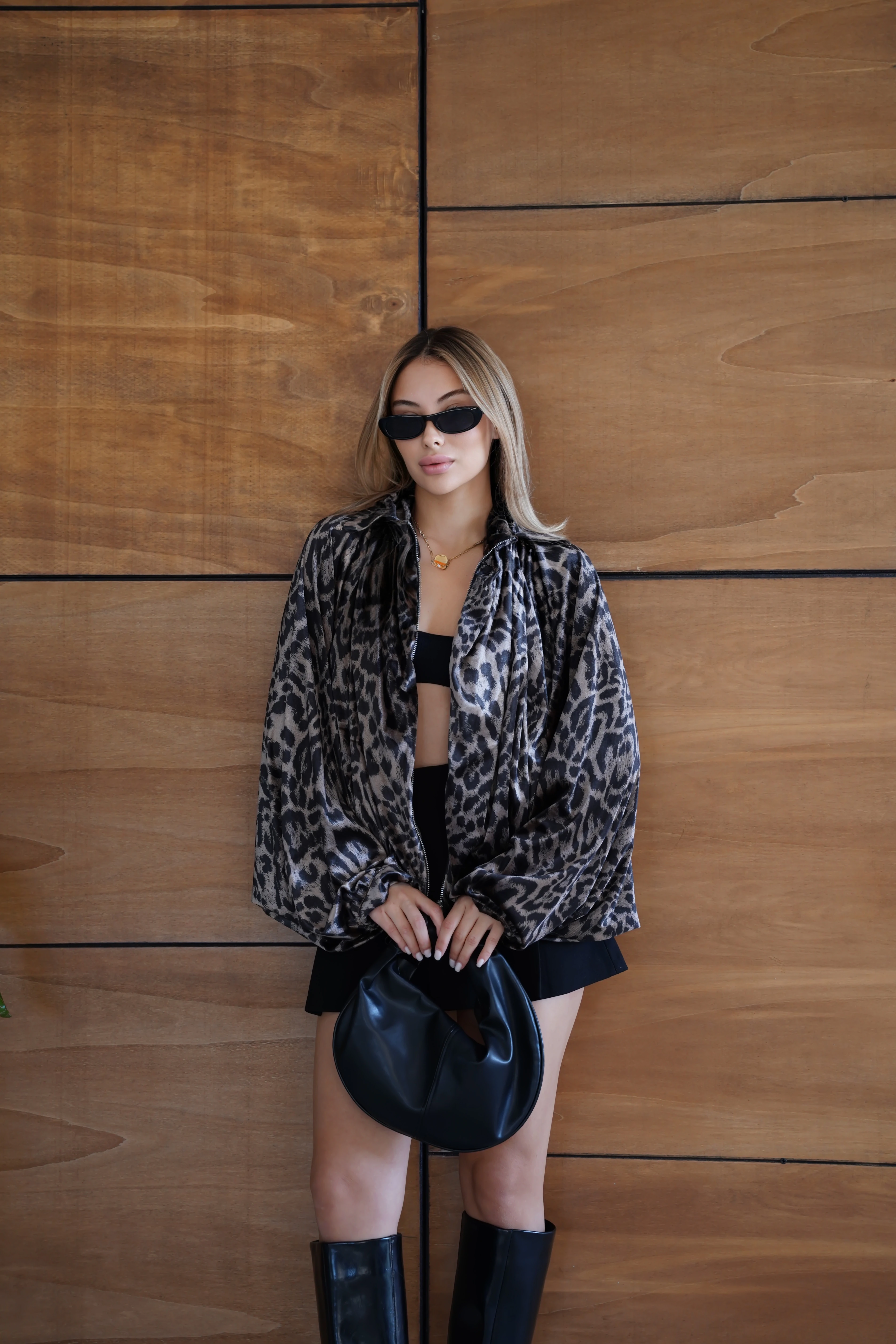 Cemo Leopar Desenli Kısa Kürk Ceket