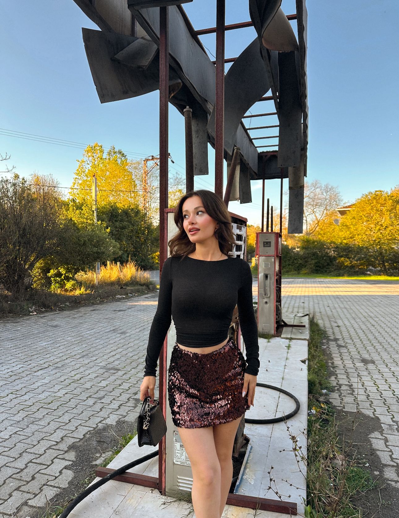 Cemo Parti Giyim Yüksek Bel Simli A Kesim Etek