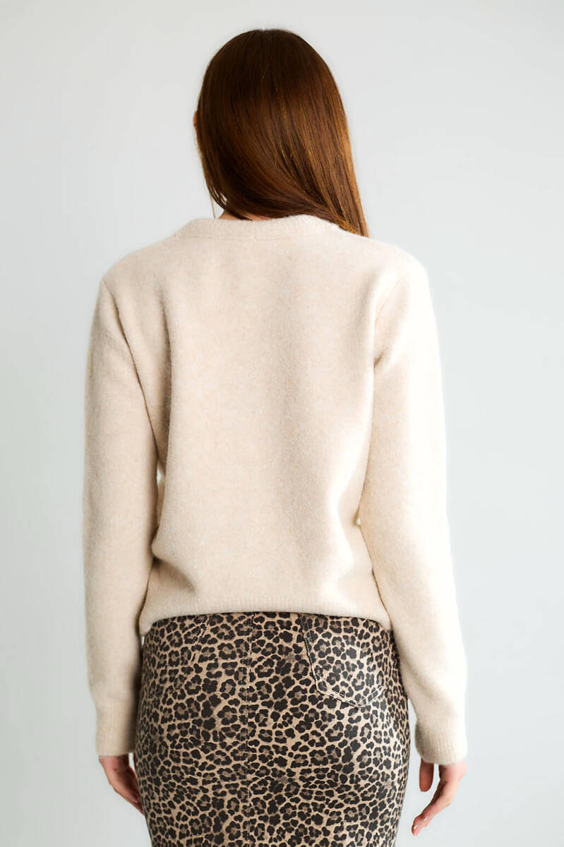 Cemo Ofis Şıklığı Düğmeli Uzun Kollu Triko Ceket - Açık Bej