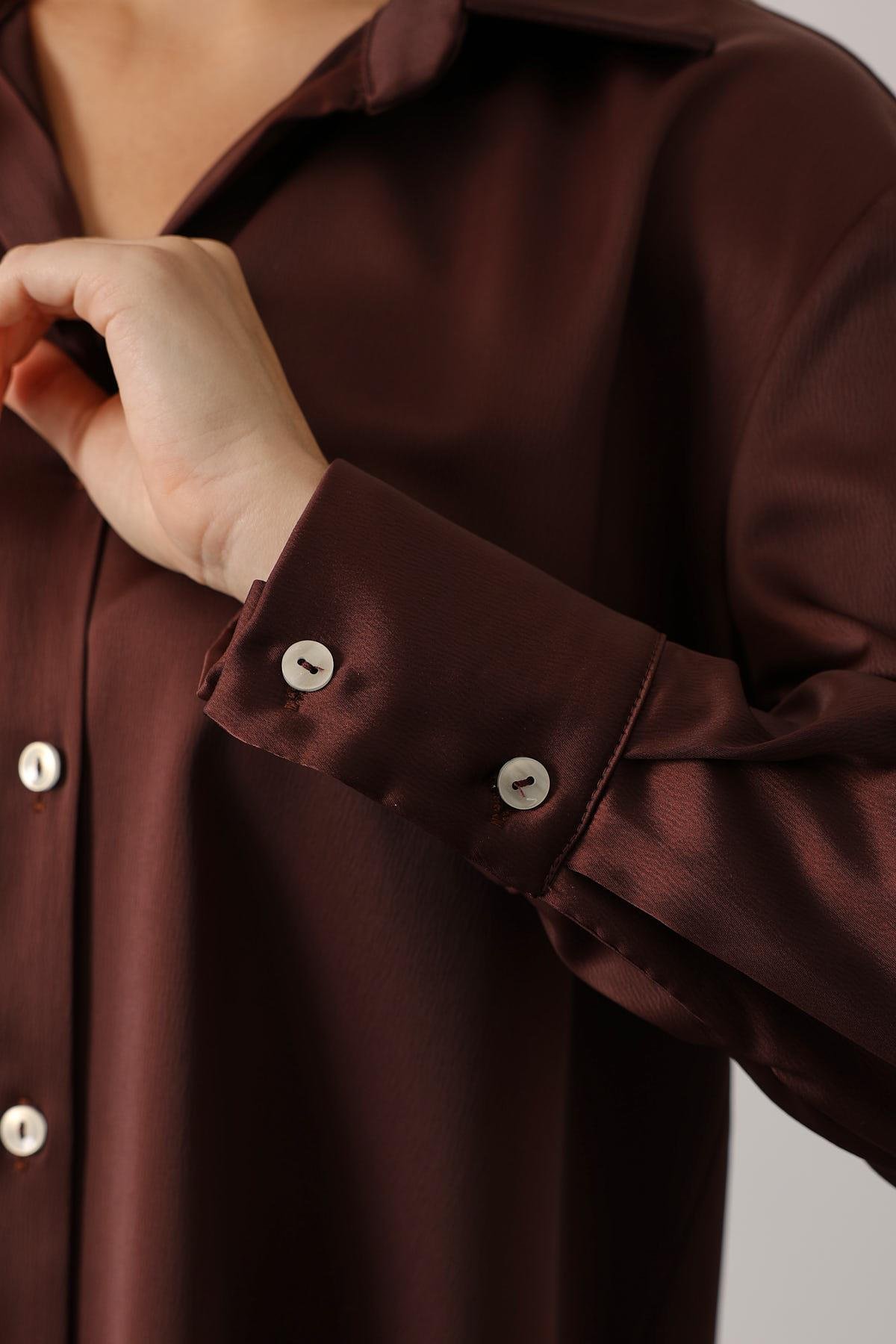 SATEN GÖMLEK ETEK TAKIM - Kahverengi