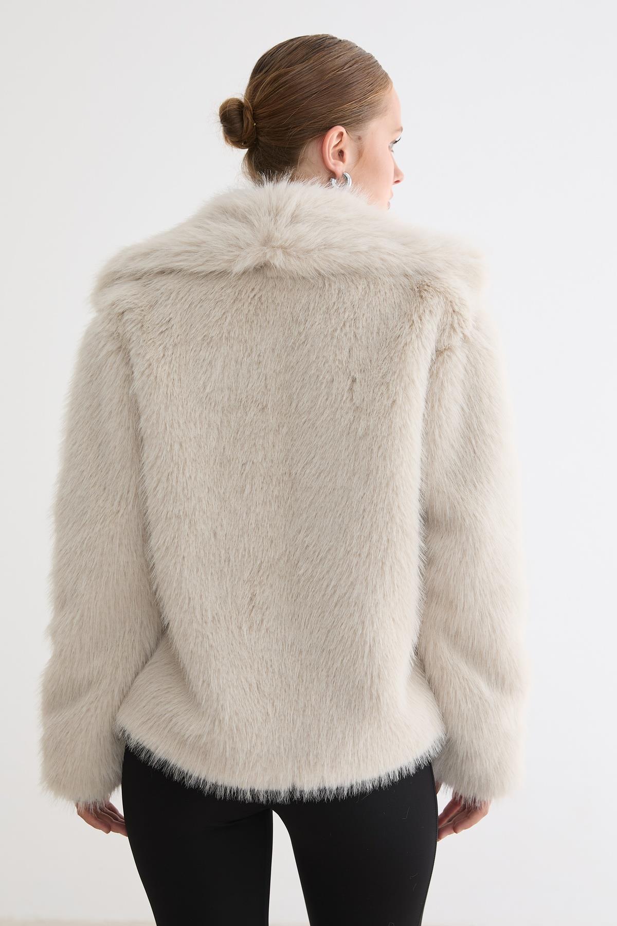 Kürklü Uzun Kollu Mont - Taş