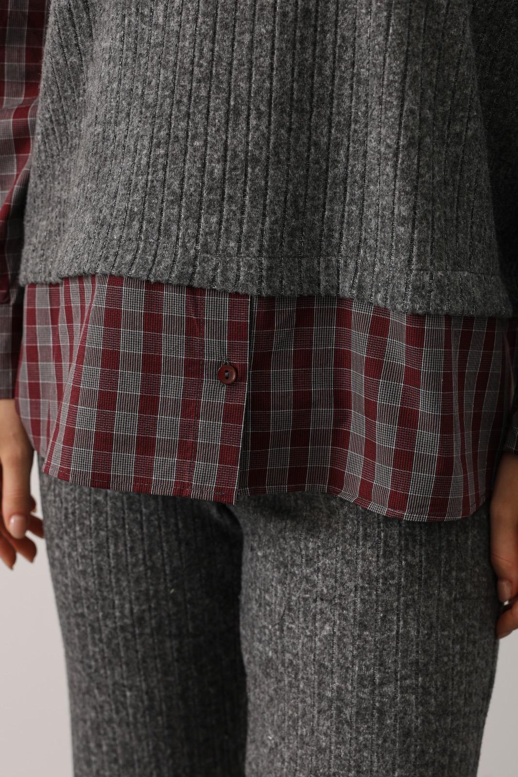 GÖMLEK DETAYLI TAKIM - Bordo-Gri