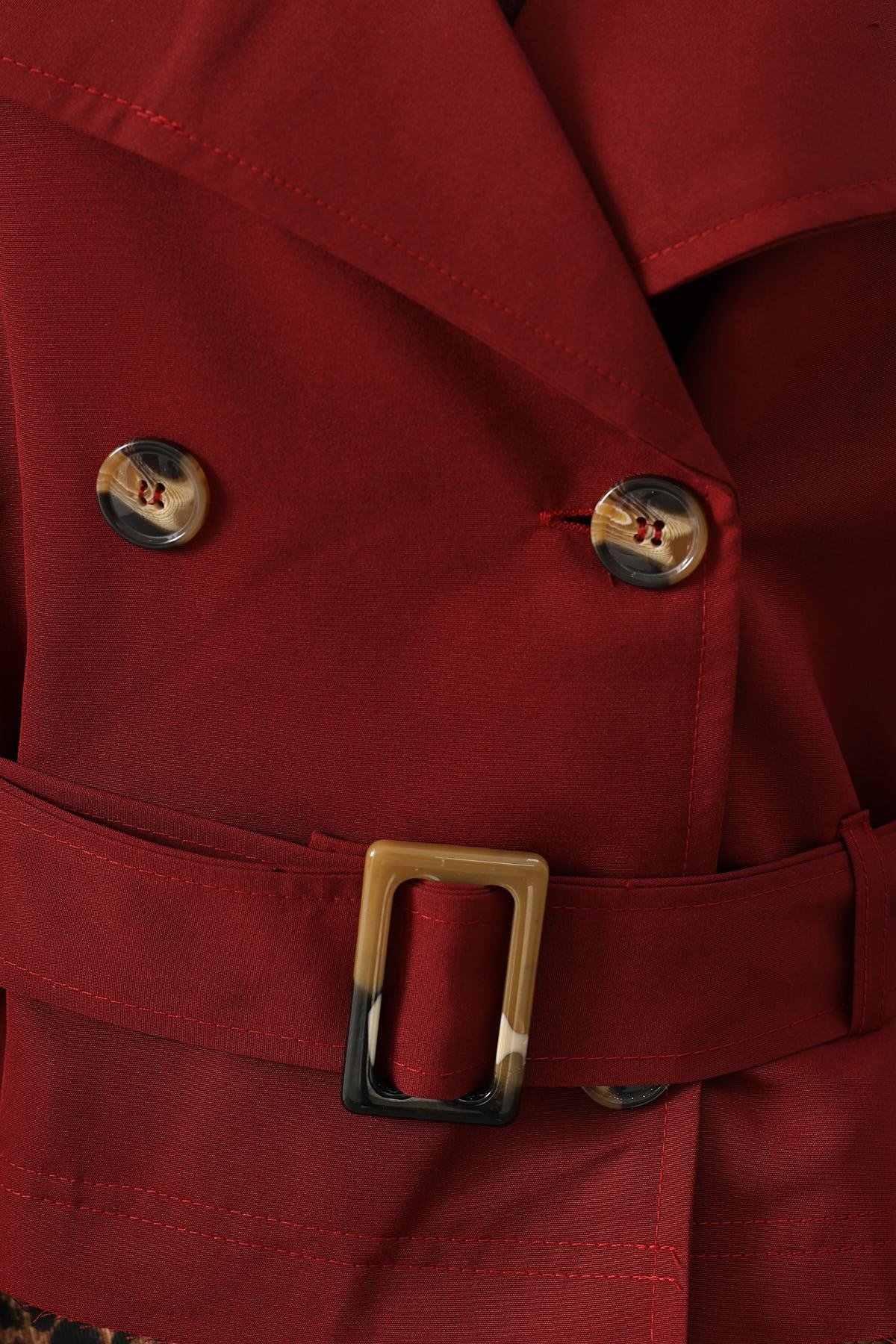 Kemer Detaylı Kısa Trenç - Bordo