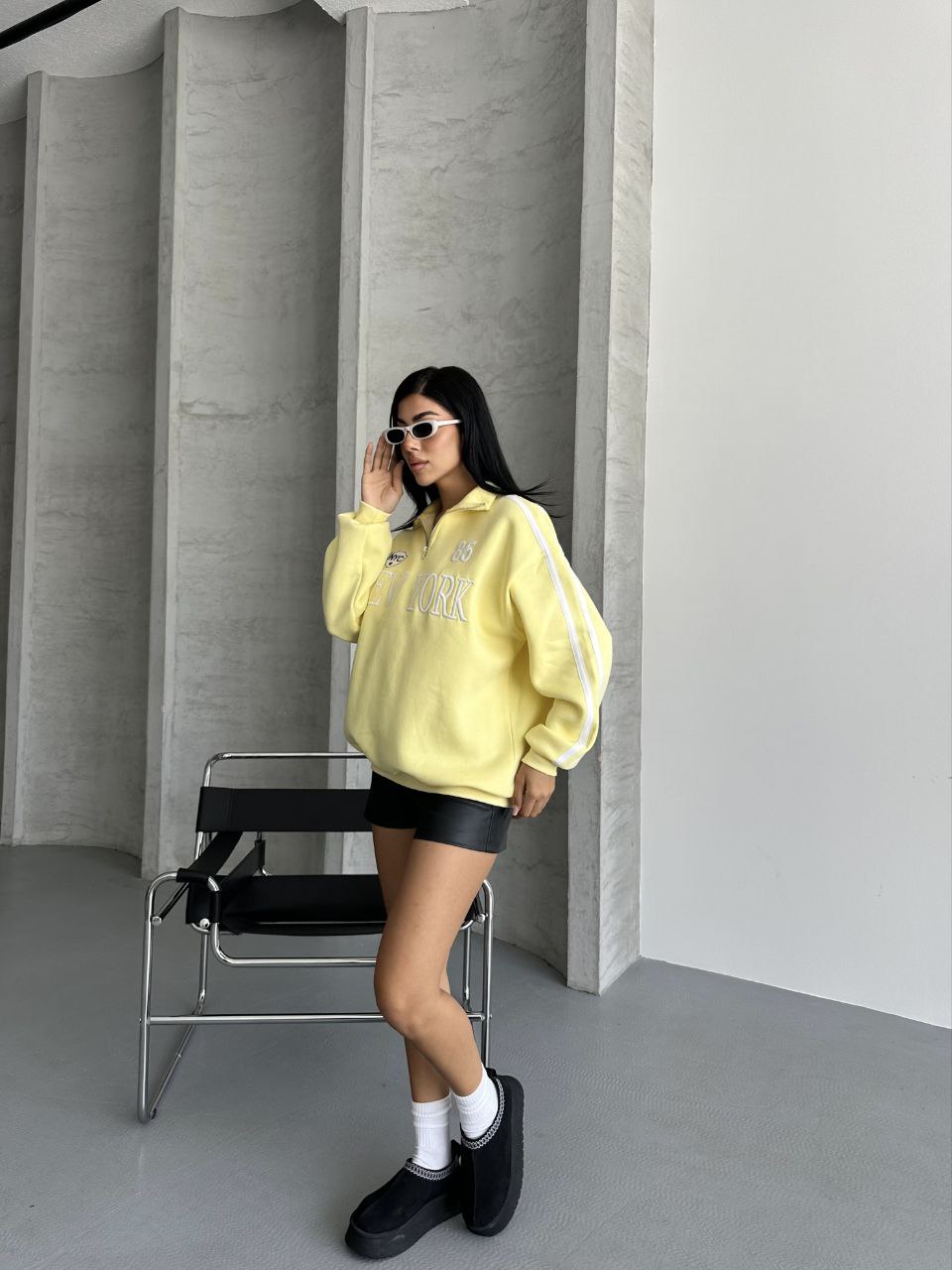 YARIM FERMUARLI NEWYORK YAZILI SWEAT