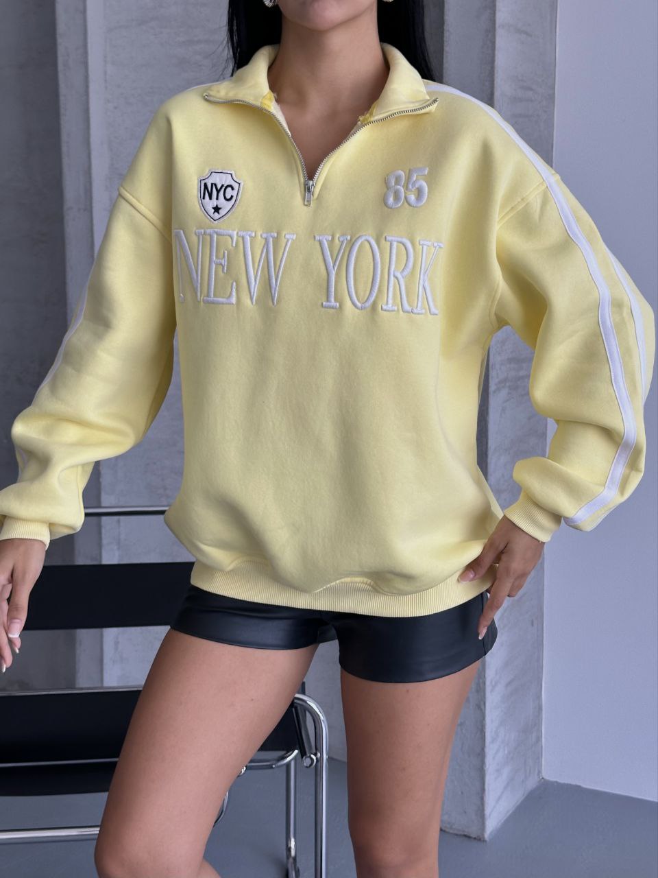 YARIM FERMUARLI NEWYORK YAZILI SWEAT