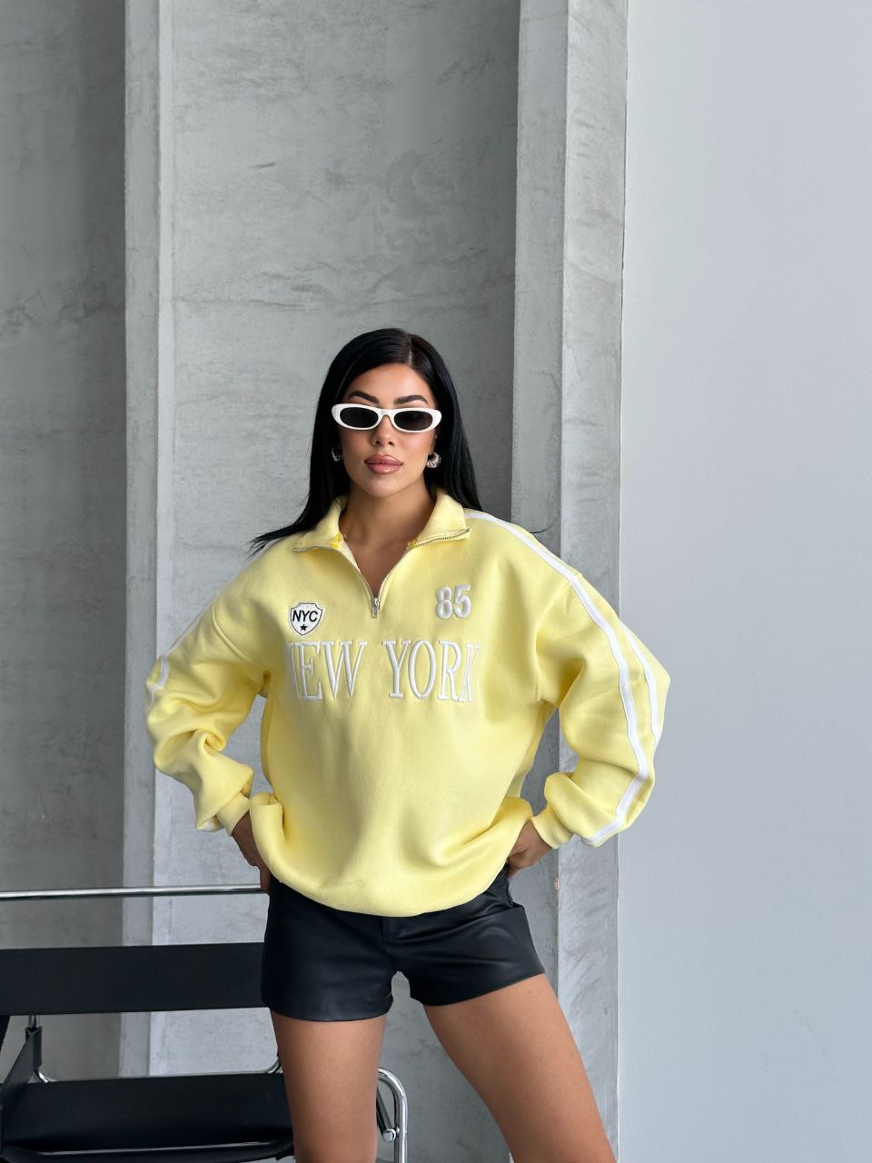 YARIM FERMUARLI NEWYORK YAZILI SWEAT