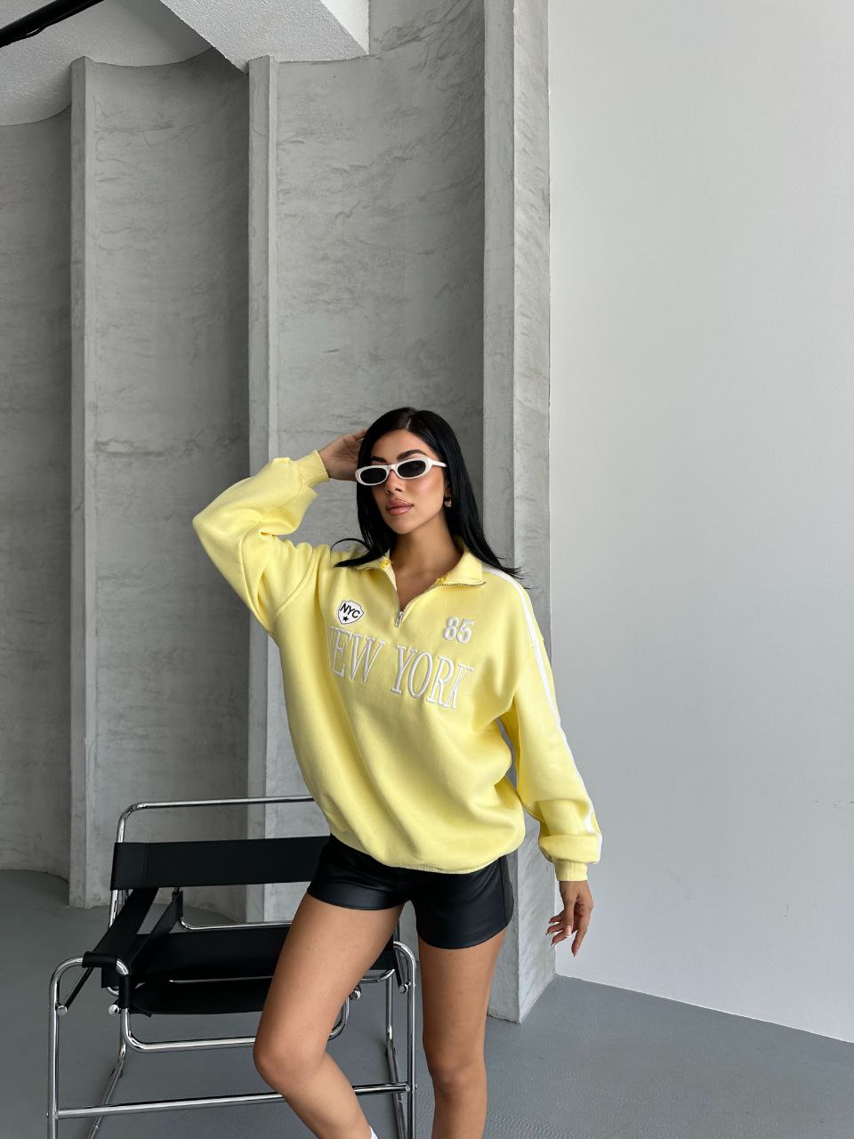YARIM FERMUARLI NEWYORK YAZILI SWEAT