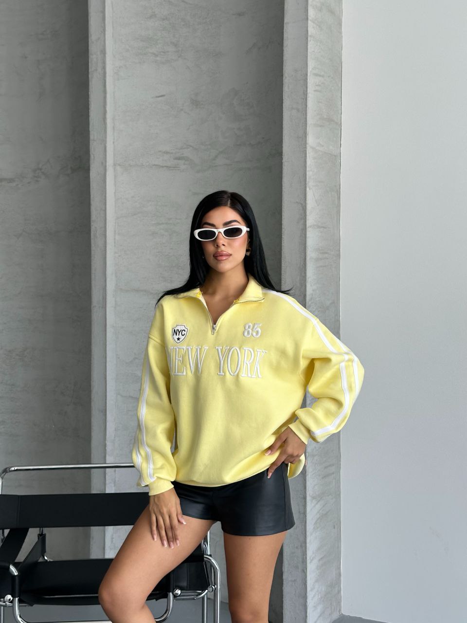 YARIM FERMUARLI NEWYORK YAZILI SWEAT