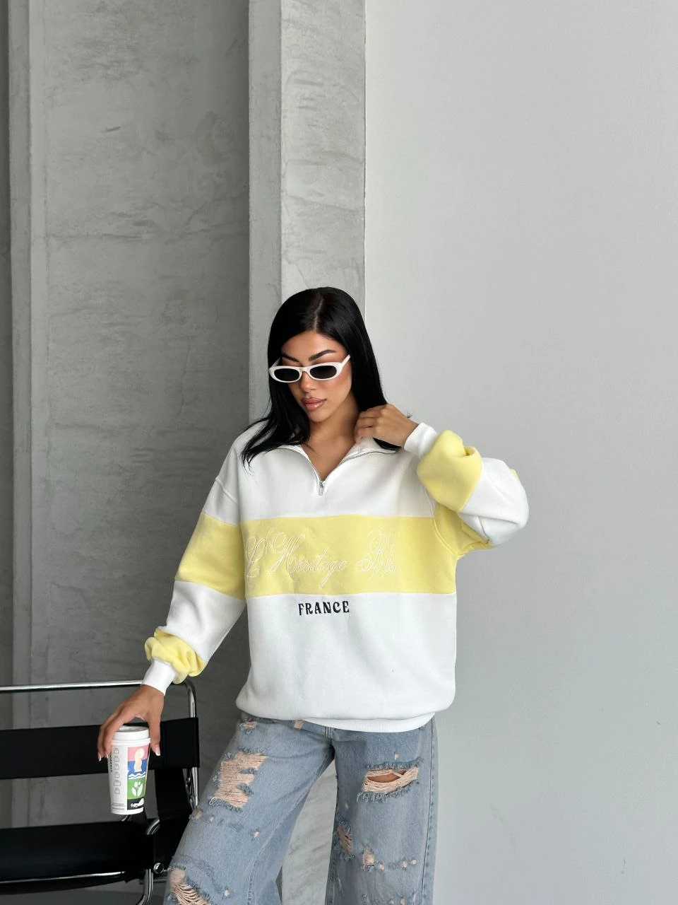 YARIM FERMUAR IKI RENKLI SWEAT - L