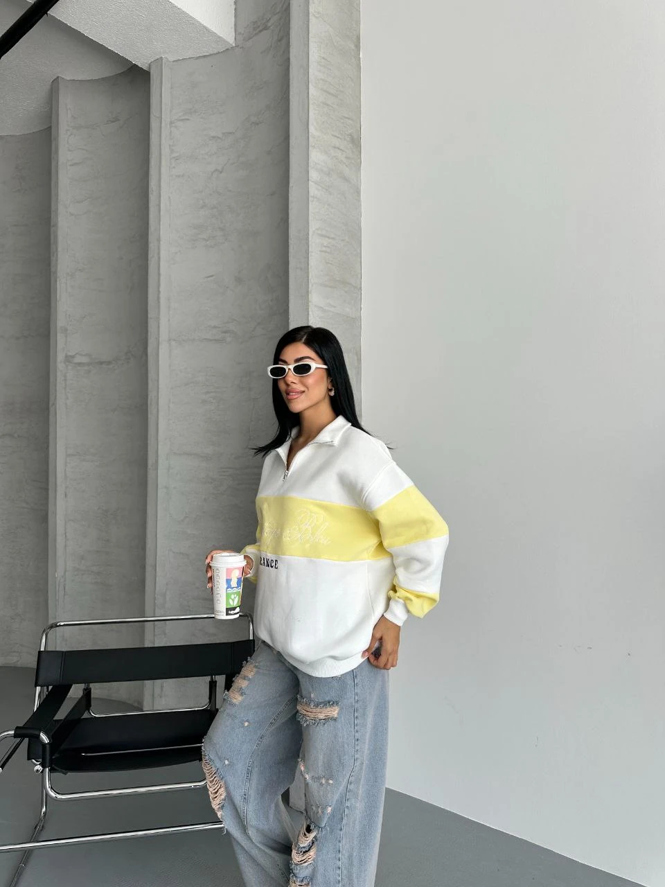 YARIM FERMUAR IKI RENKLI SWEAT - L