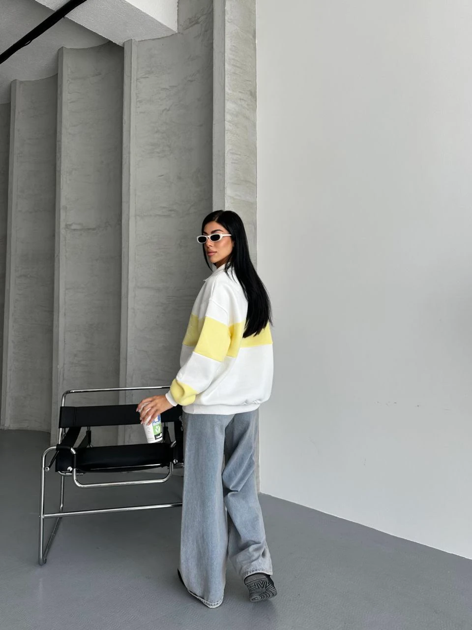 YARIM FERMUAR IKI RENKLI SWEAT - L