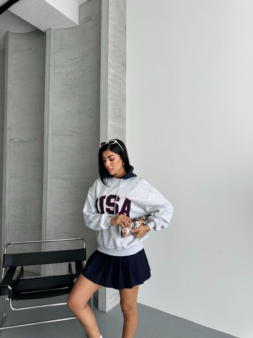 USA YAZILI KAPSONLU SWEAT