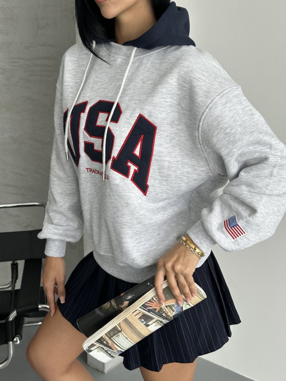 USA YAZILI KAPSONLU SWEAT
