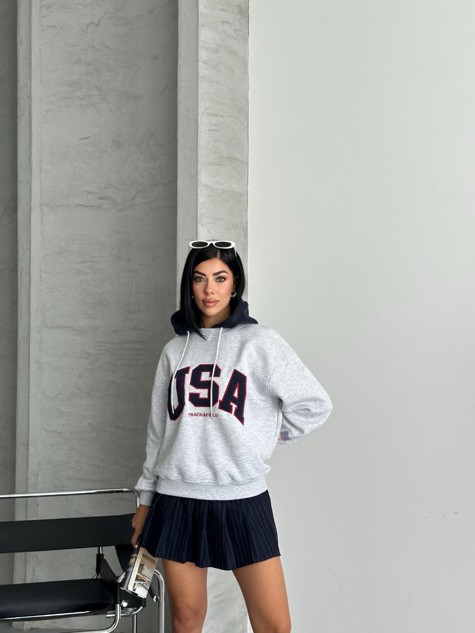 USA YAZILI KAPSONLU SWEAT