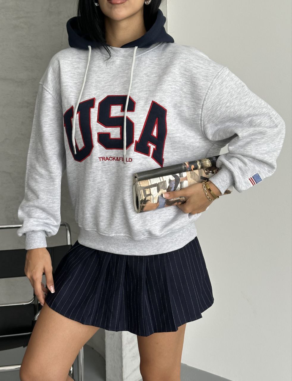 USA YAZILI KAPSONLU SWEAT
