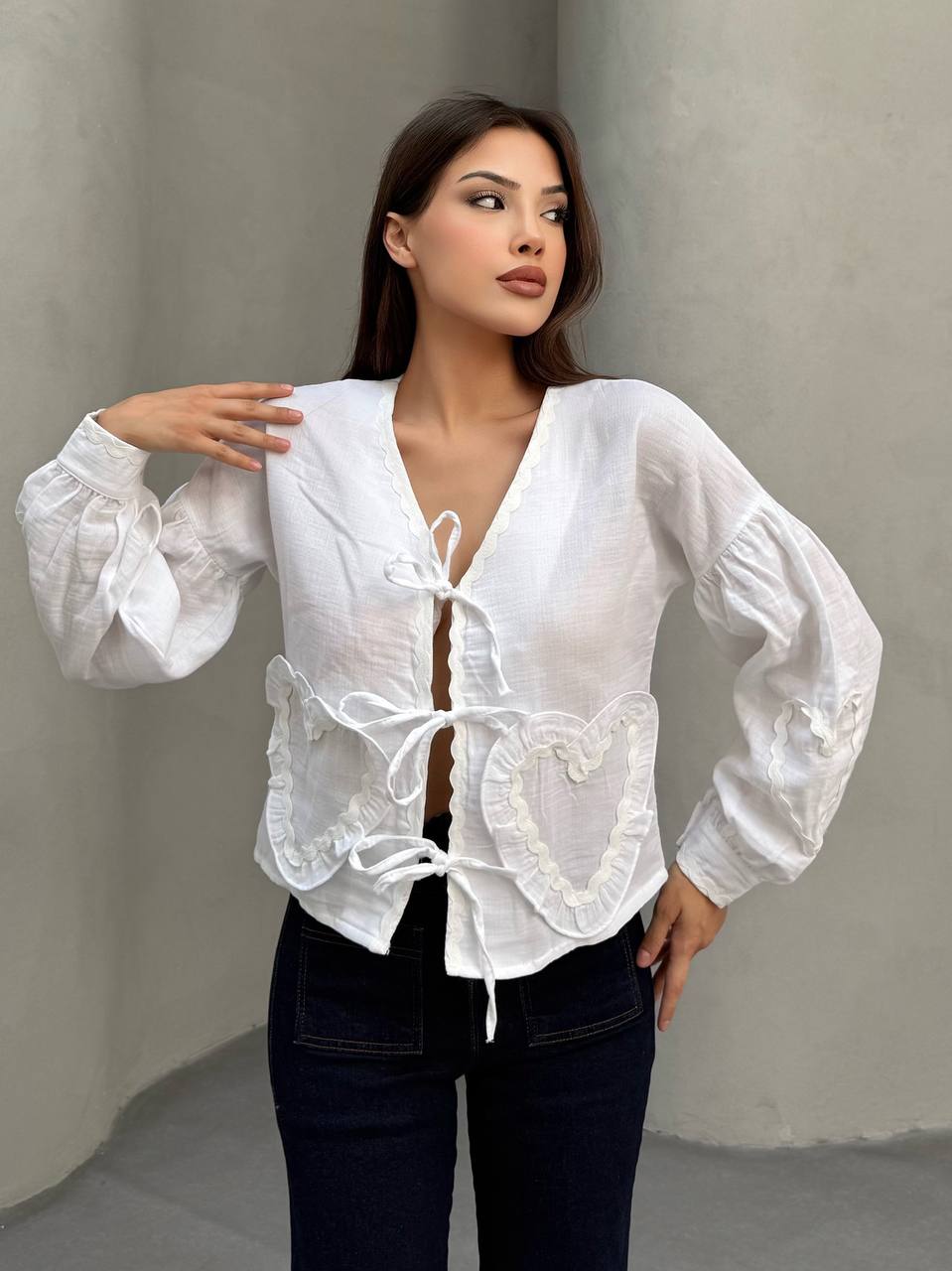 KALP CEPLI MUSLIN KIMONO - BEYAZ