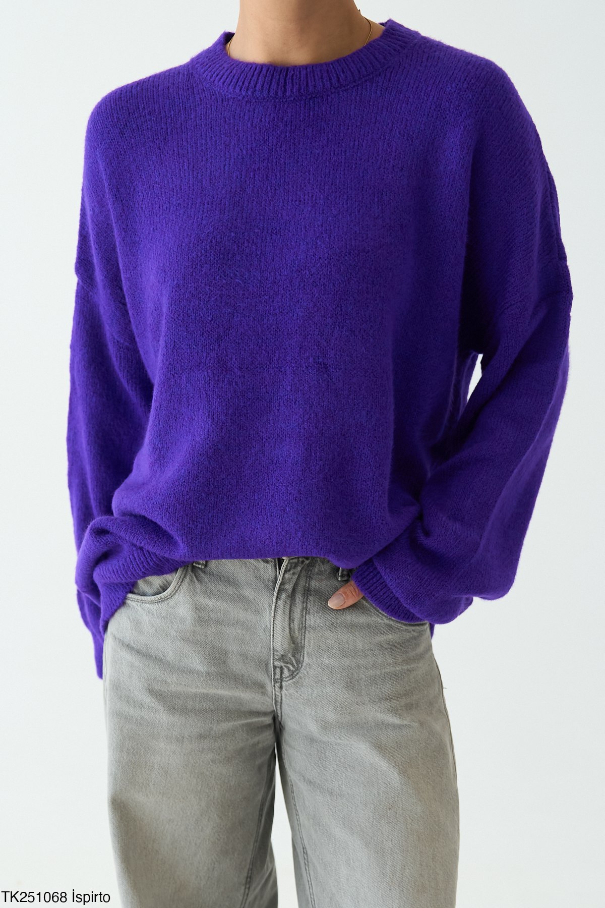 Bisiklet Yaka Oversize Triko Kazak - Mor