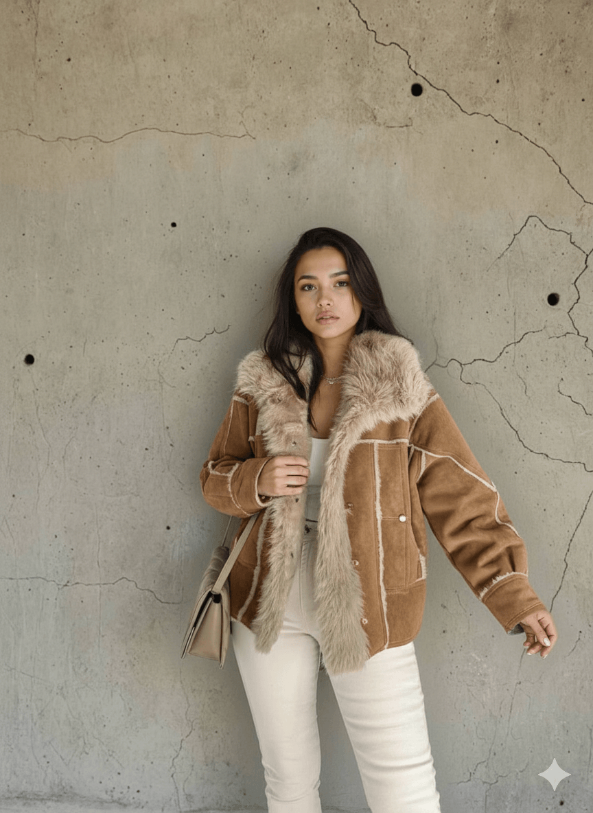 YAKASI KÜRKLÜ CEKET - Camel