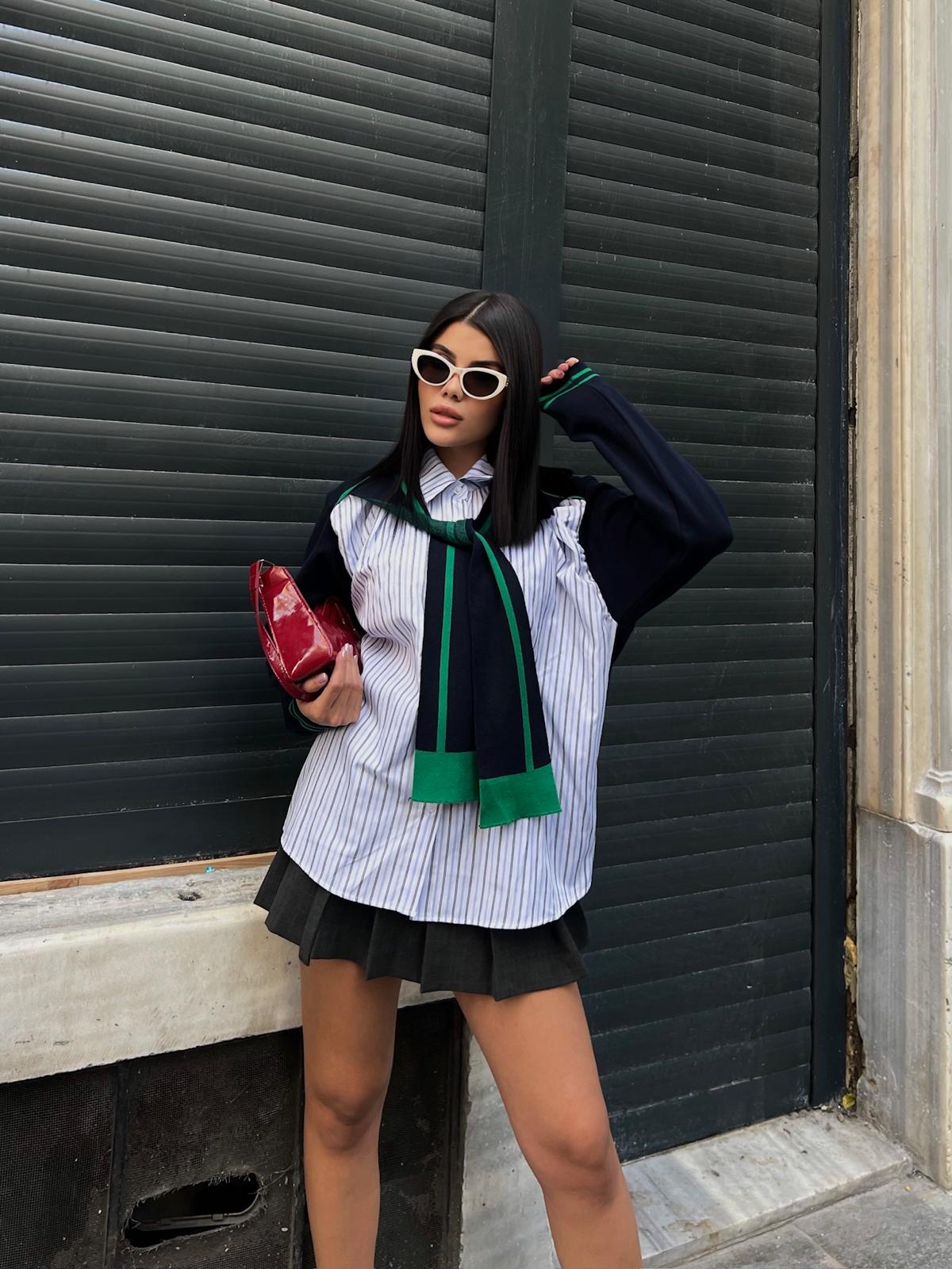 Cemo Spor Şık Bisiklet Yaka Katmanlı Gömlek Süveter Yelek