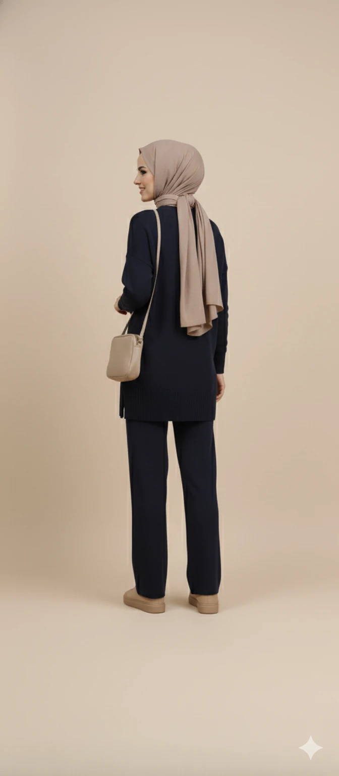 Triko Tunik Pantolon Tesettür Takım - Lacivert