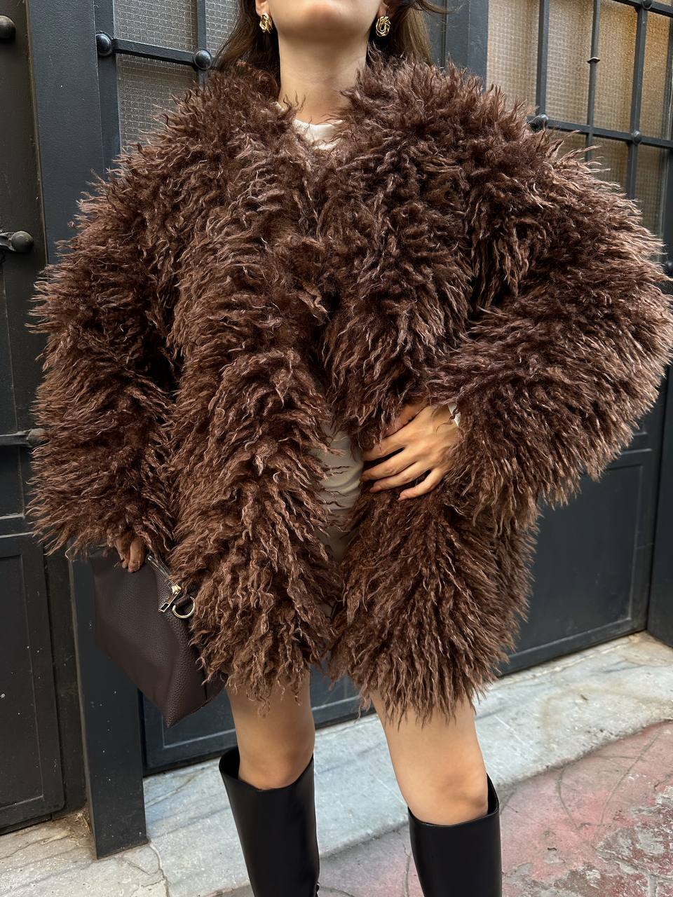 Deve Tüylü Teddy Kürk Büyük Boy Mont