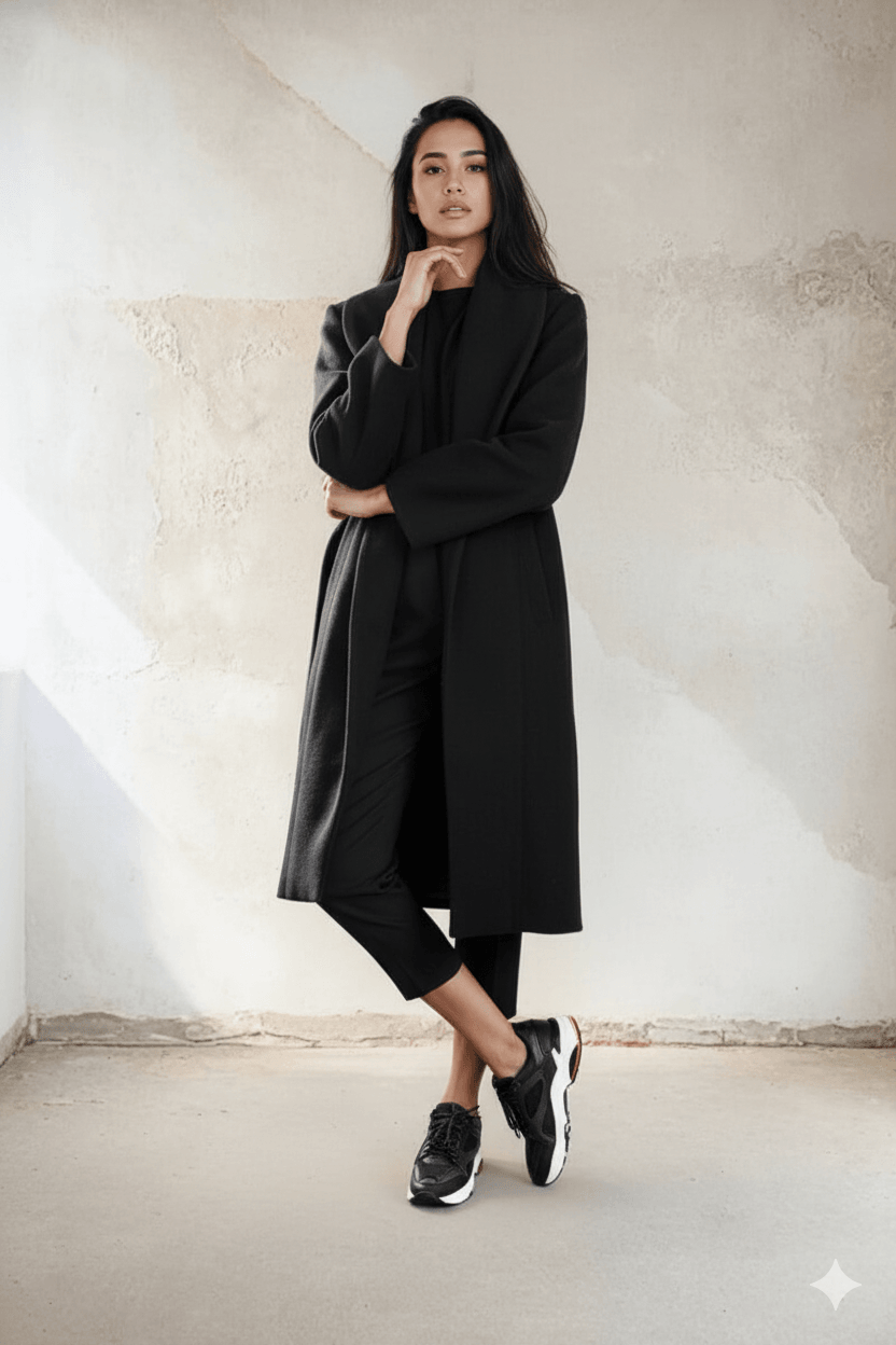 Kadın Kemerli Kaban - Siyah