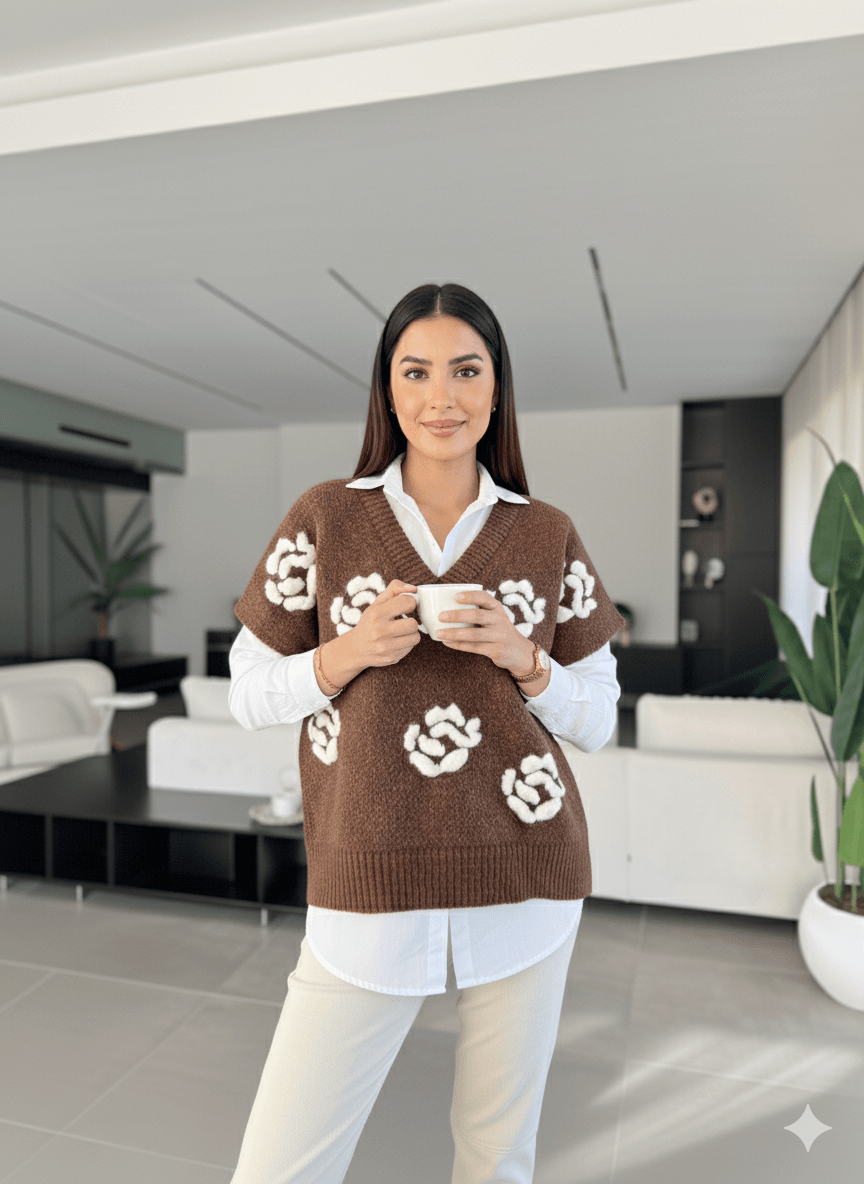 Kadın Çiçek Desenli Süveterli Gömlek Takım