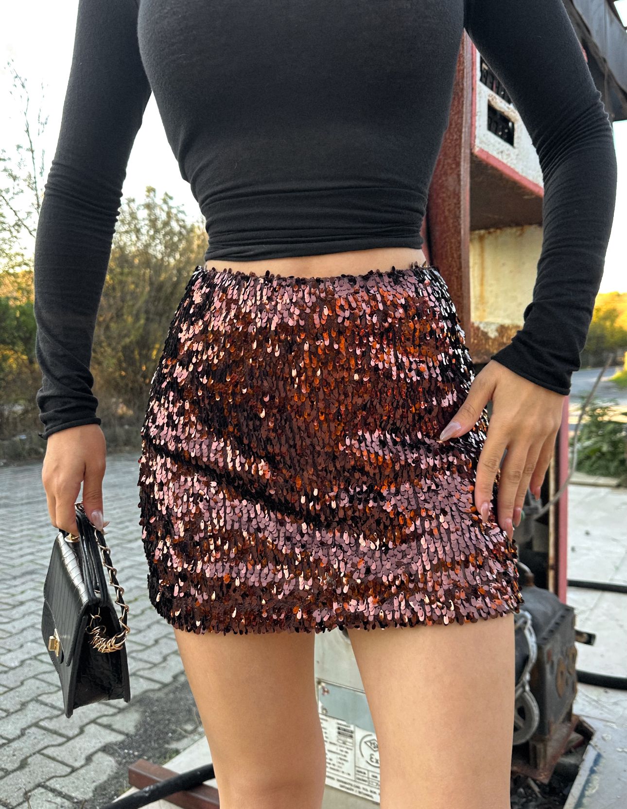 Cemo Parti Giyim Yüksek Bel Simli A Kesim Etek