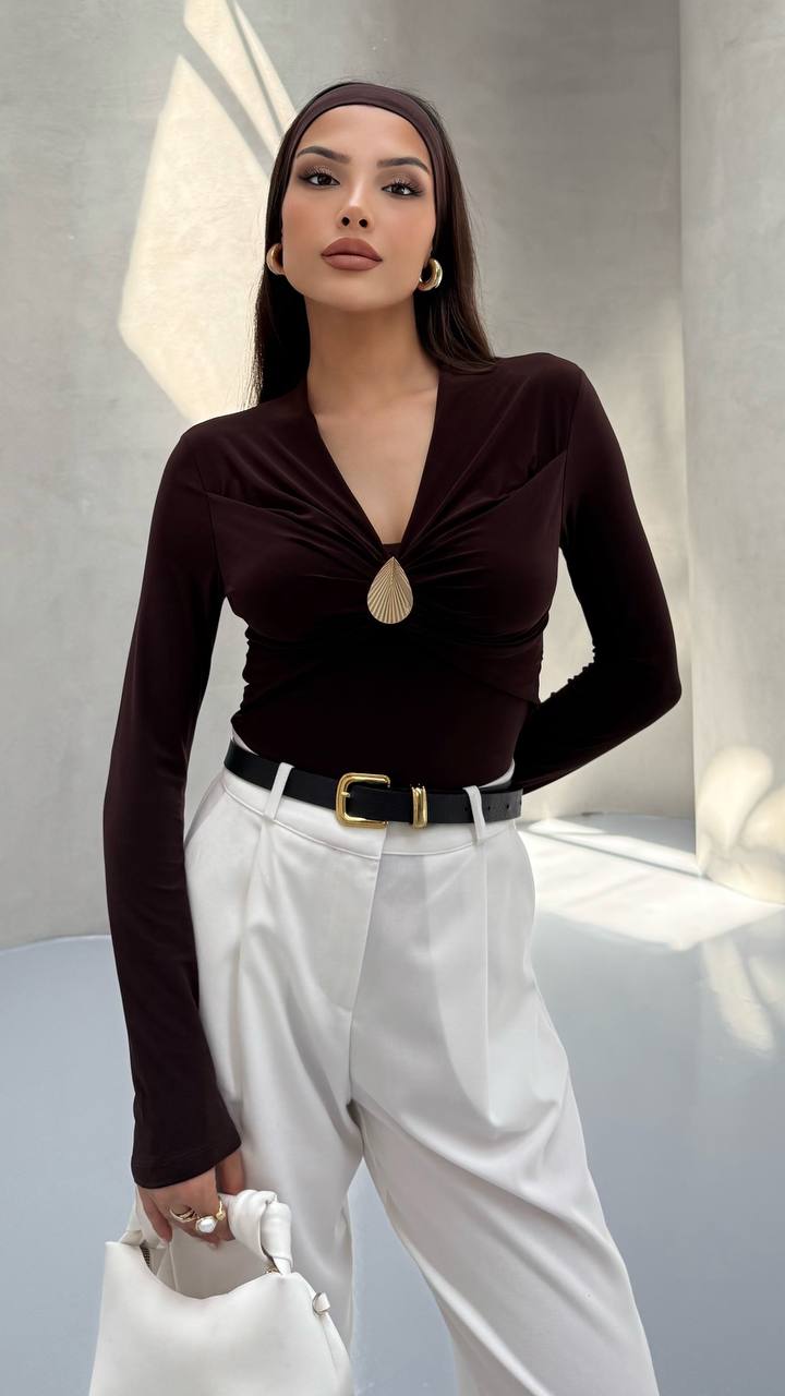 DAMLA AKSESUARLI BLUZ - Kahverengi