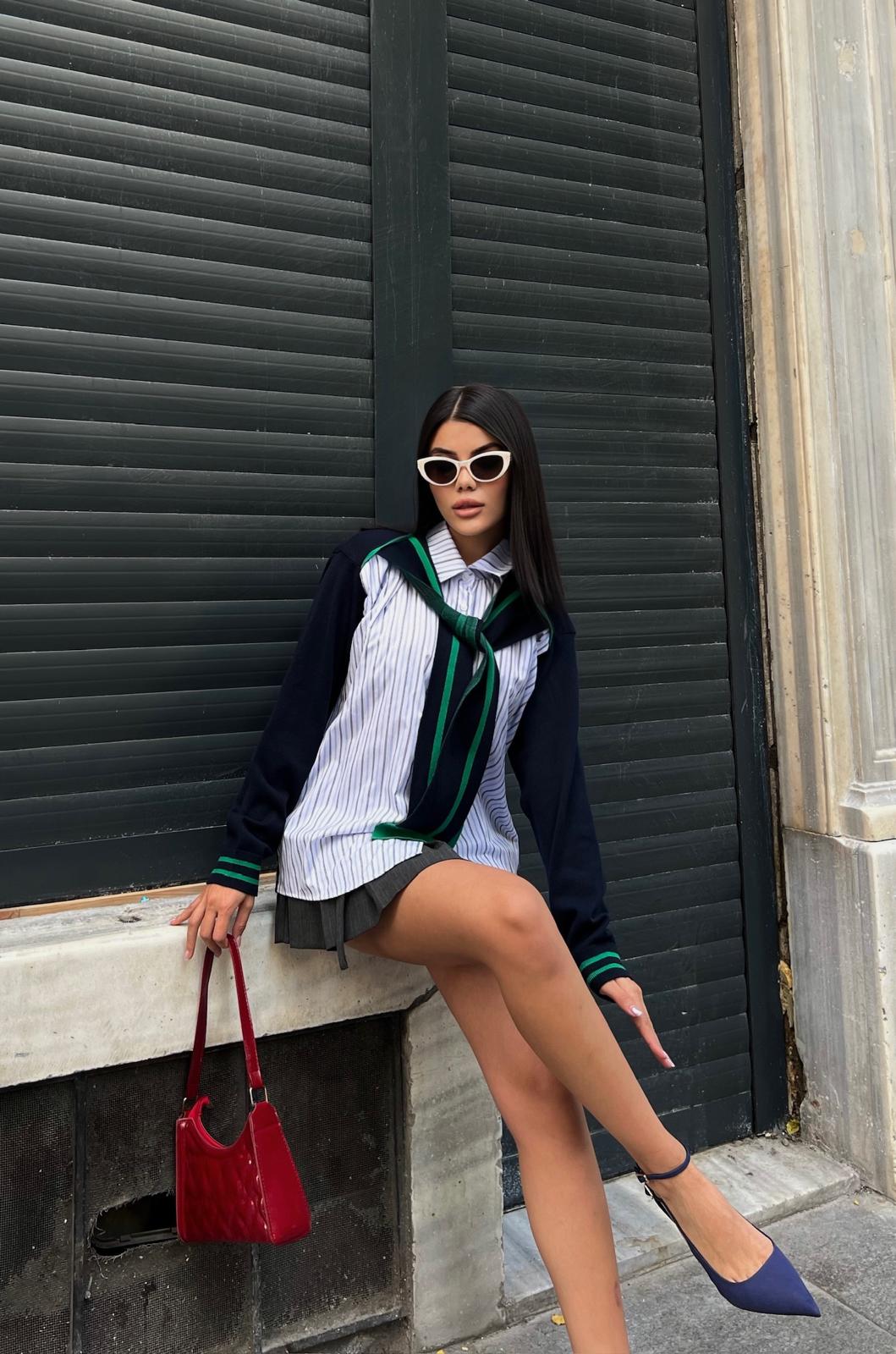 Cemo Spor Şık Bisiklet Yaka Katmanlı Gömlek Süveter Yelek