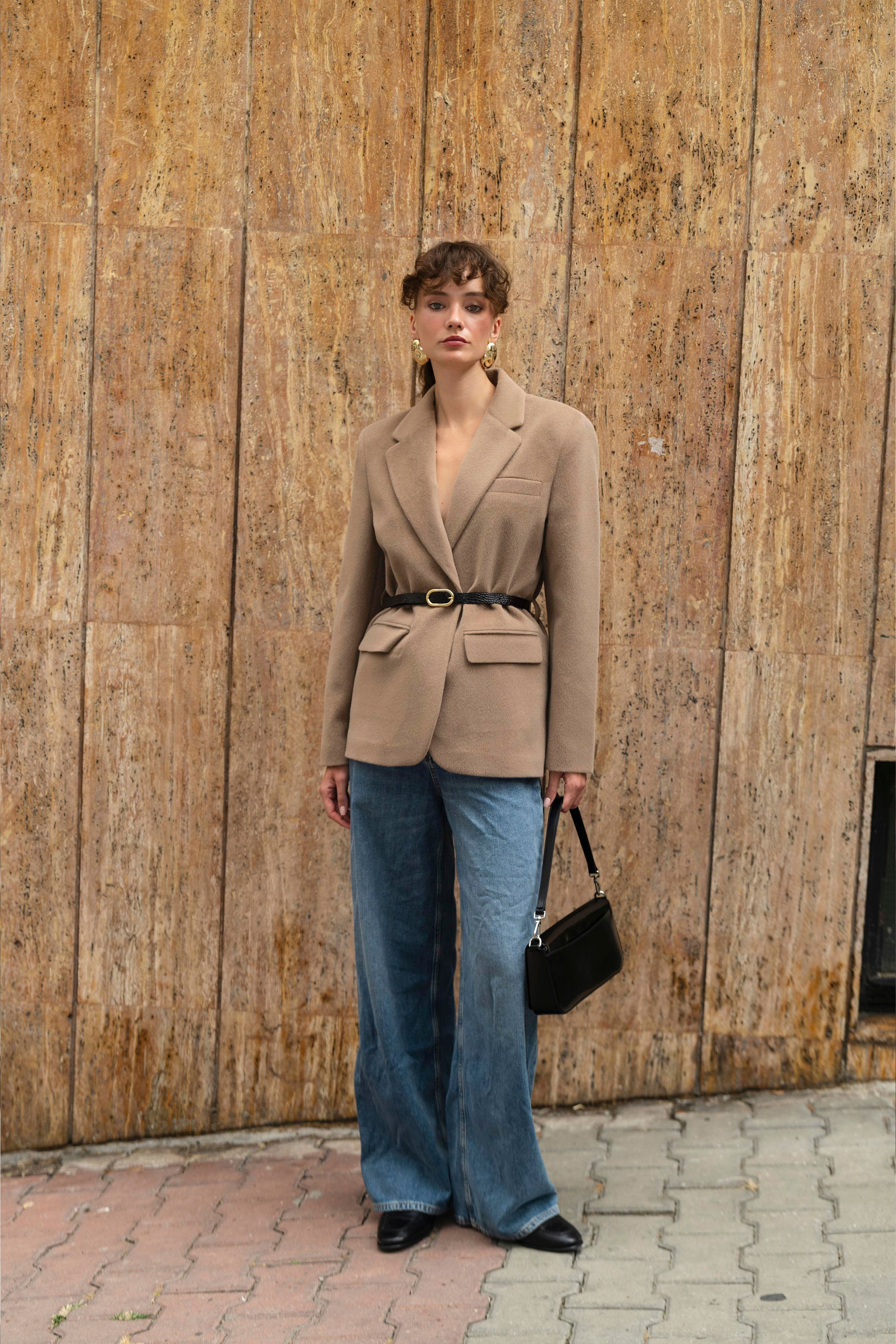 Premium Kalite Tay Tüyü Blazer - Camel