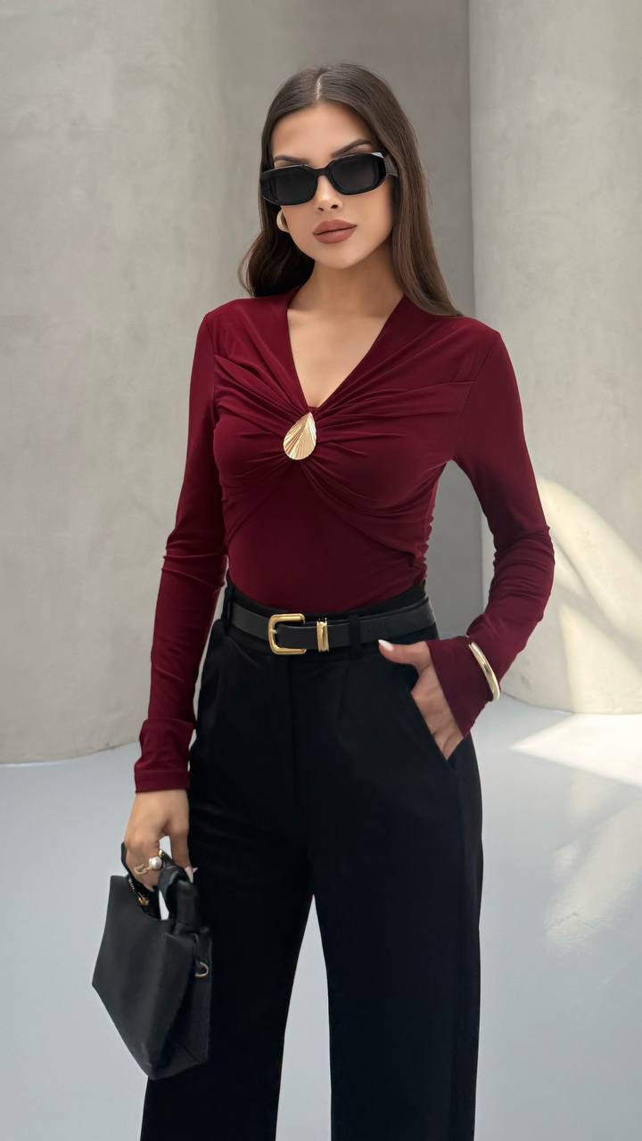 DAMLA AKSESUARLI BLUZ - Bordo