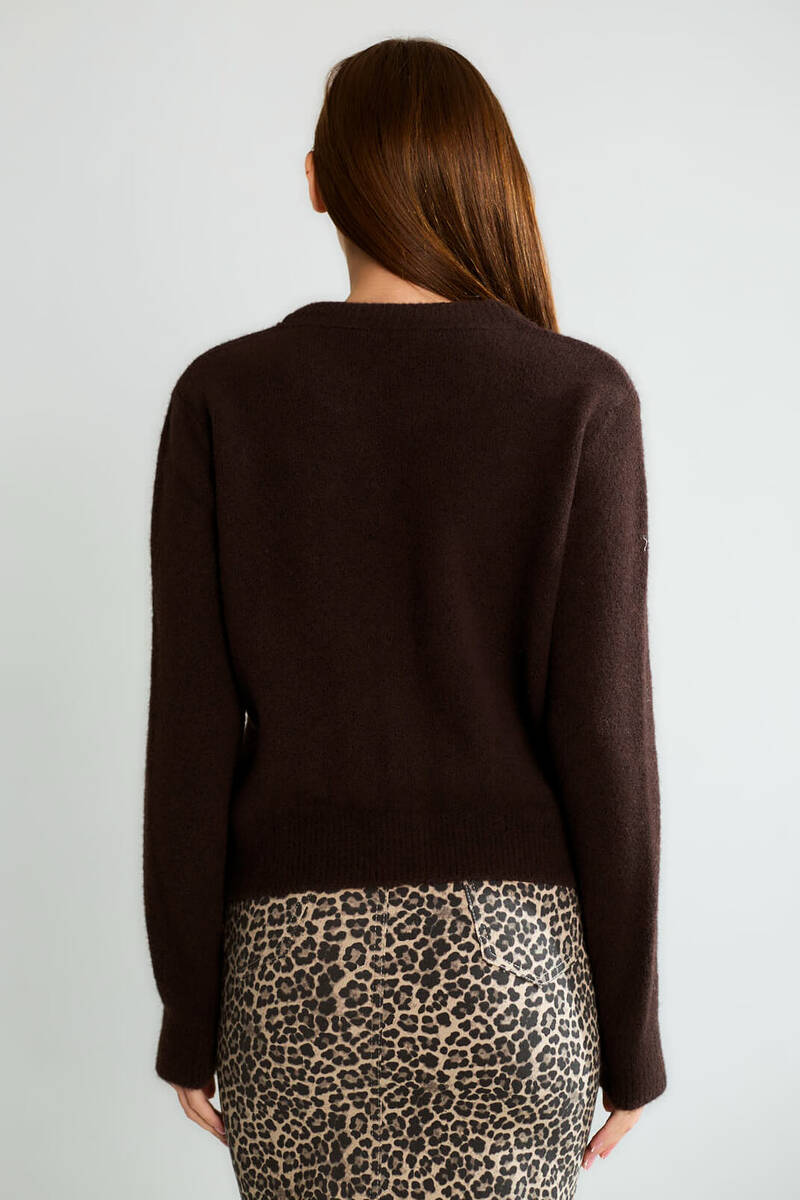 Cemo Ofis Şıklığı Düğmeli Uzun Kollu Triko Ceket - Koyu Kahve