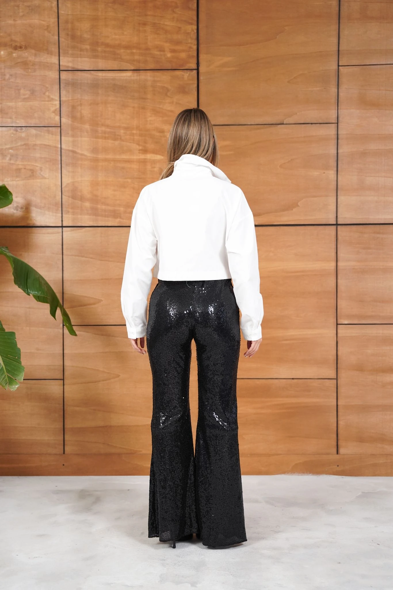 Cemo Leopar Pul Payetli Cep Detaylı Kısa Gömlek - Siyah-Ekru