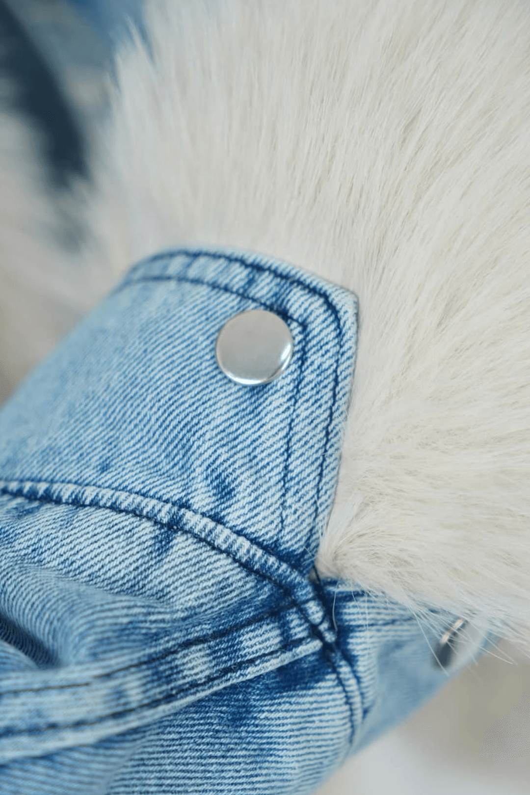 Kadın Kürk Detaylı Kemerli Denim Ceket