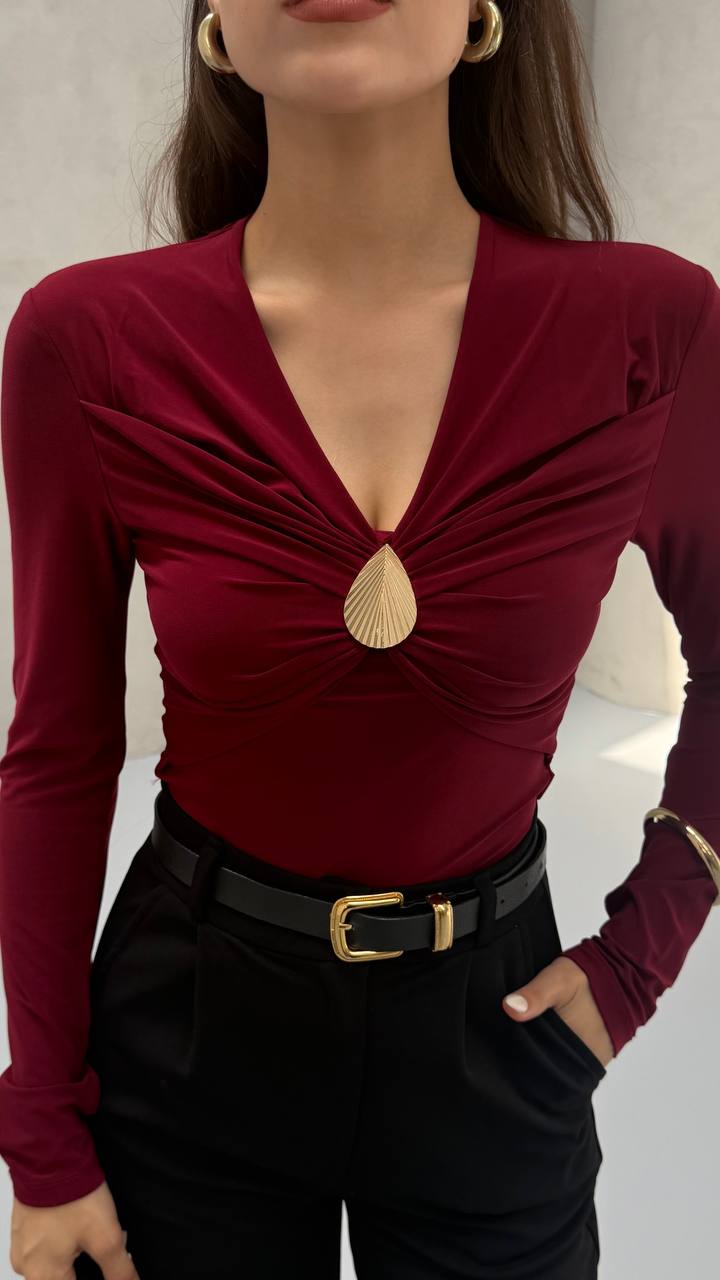 DAMLA AKSESUARLI BLUZ - Bordo