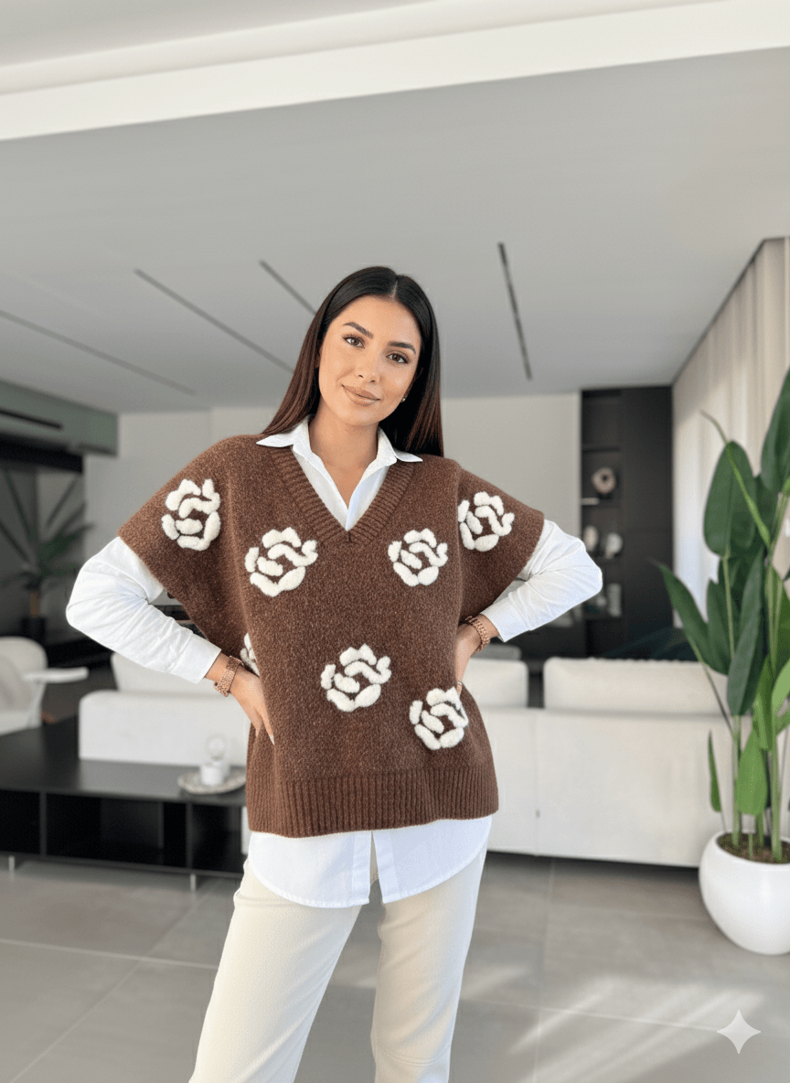 Kadın Çiçek Desenli Süveterli Gömlek Takım