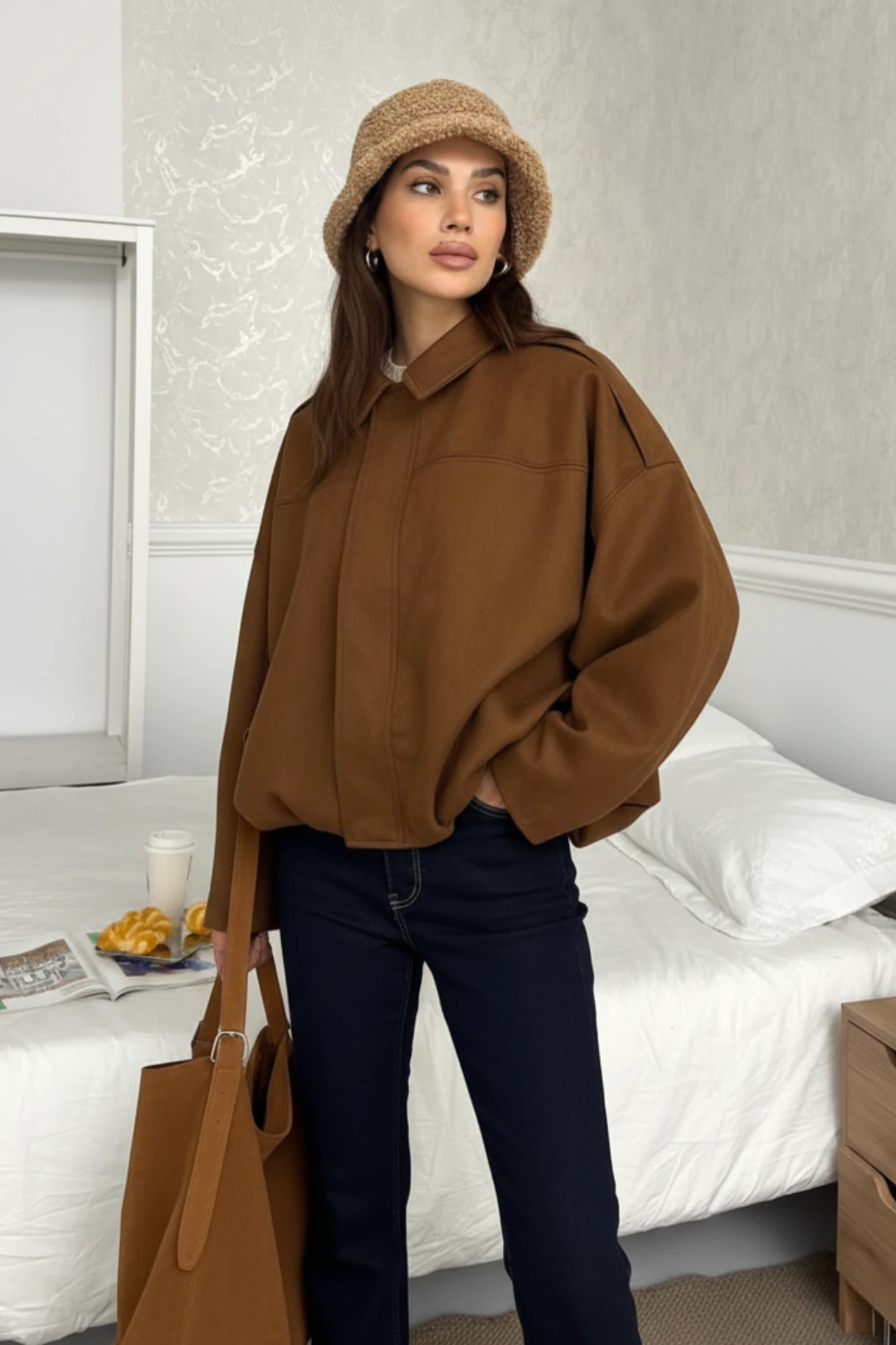 Cemo Basic Ceket (Shacket) - Kahverengi