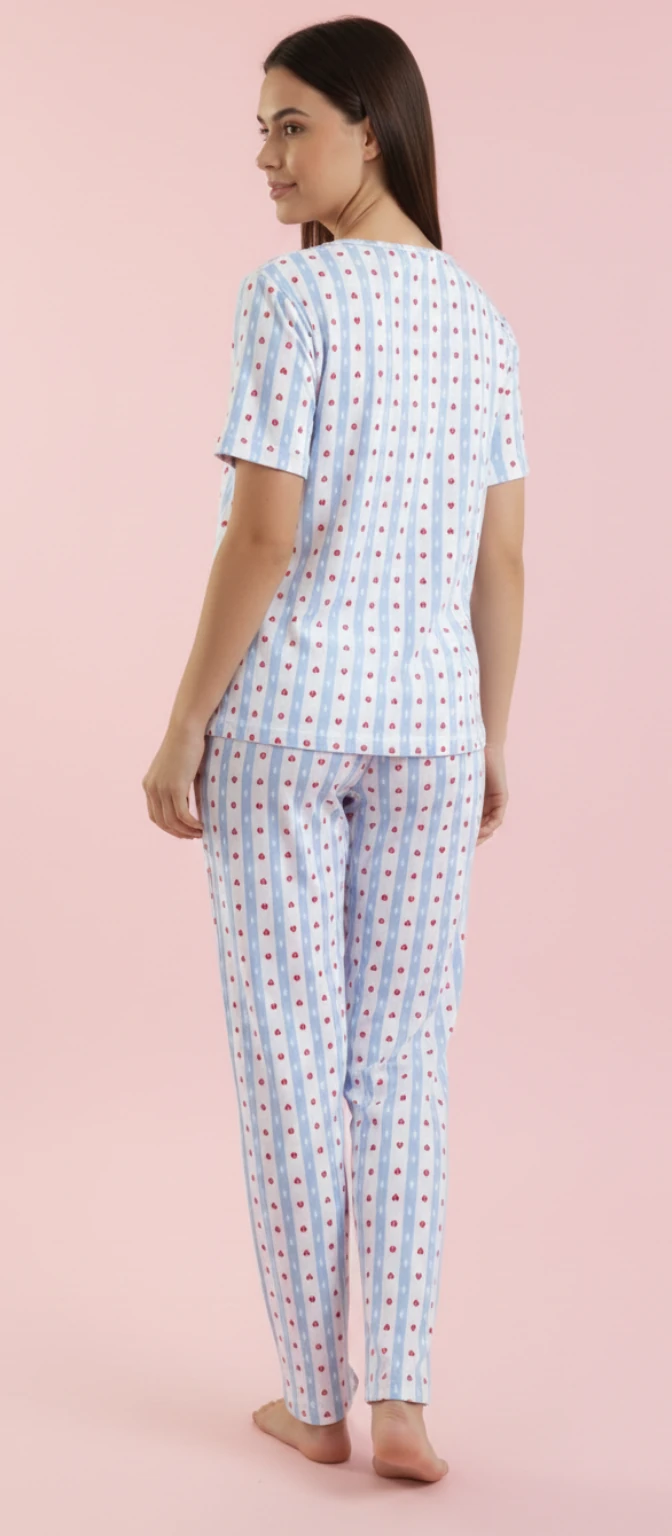 Kalp Baskılı Çizgili Kısa Kollu Pijama TakımI