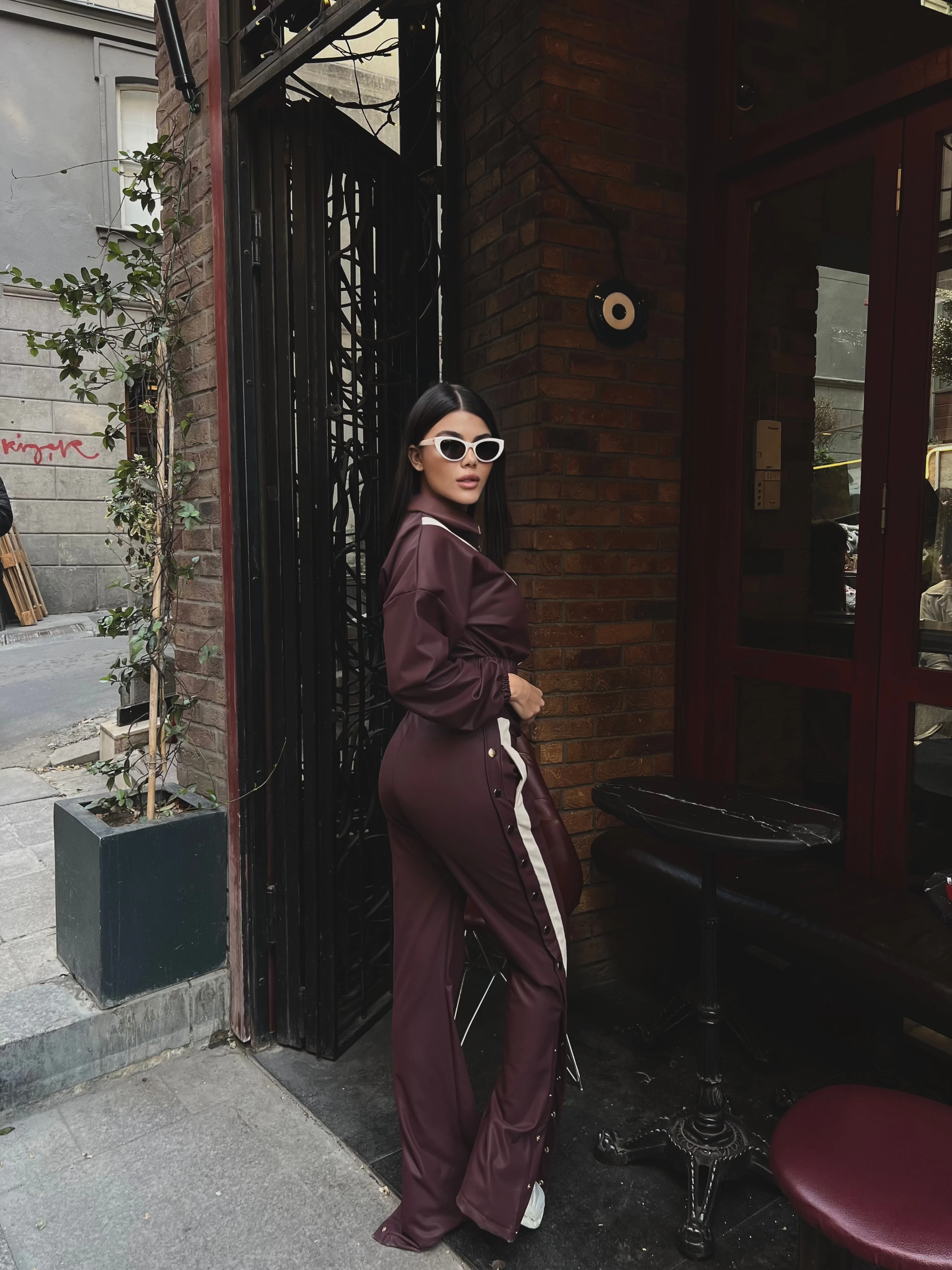 Fermuarlı Şerit Detaylı Deri Cıtcıtlı Takım