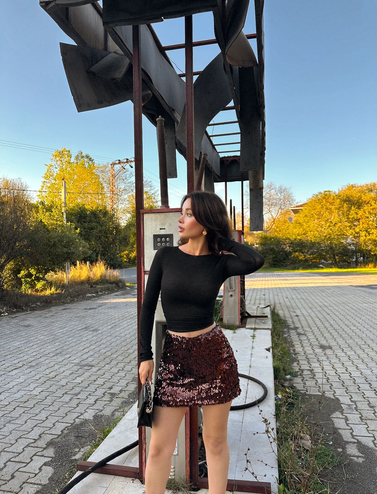 Cemo Parti Giyim Yüksek Bel Simli A Kesim Etek